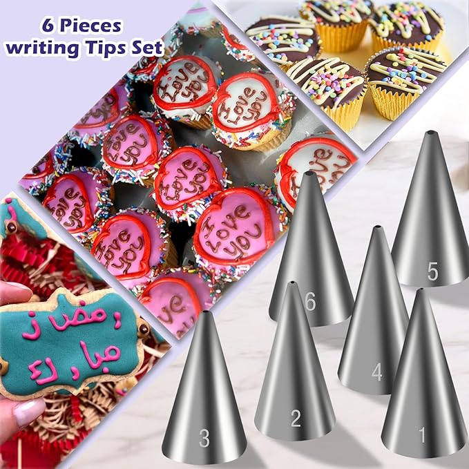 Hendiy 6 Pieces Round Piping Tips Set, Stainless Steel Icing Tips Cupcake Frosting Nozzles Small Decorating Piping Tip, Cake Writing Icing Decorating Tool for Cookies Cupcake