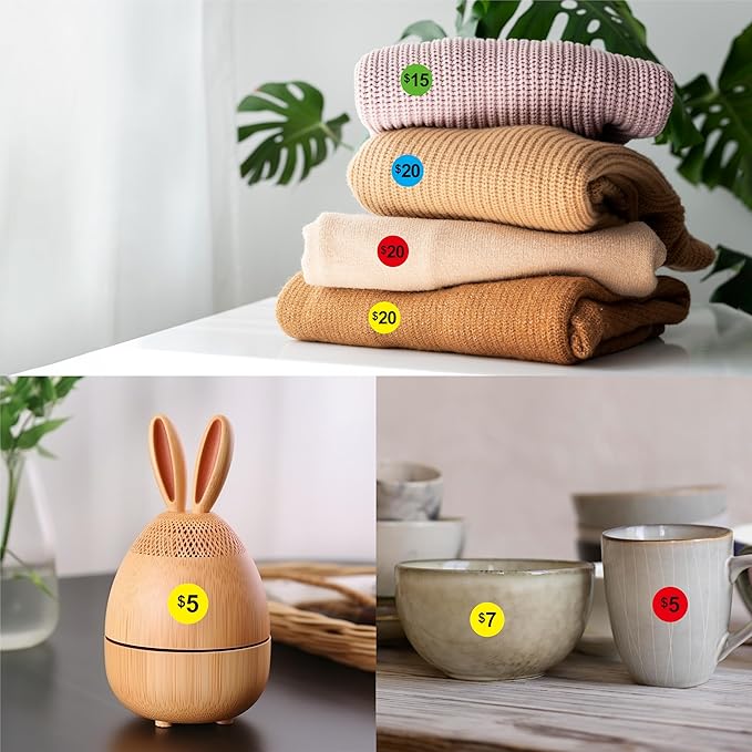 4416 PCS Pre-Priced Pricing Stickers, Sale Labels in 4 Bright Colors (Yellow/Red/Green/Cyan), Price Tag Stickers for Yard/Garage Sale, Flea Market (3/4” in Diameter)