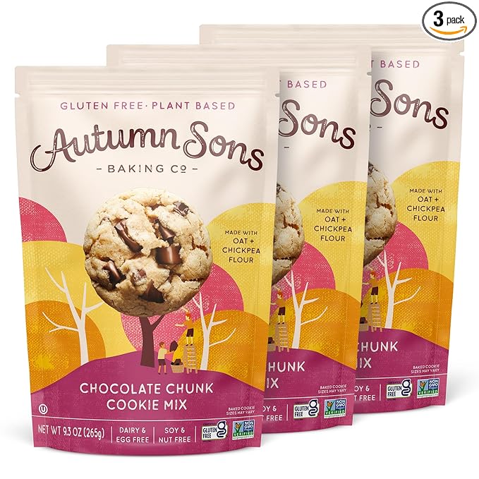 Autumn Sons Baking Co. Gluten Free Chocolate Chunk Cookie Mix. Vegan Plant Based Baking Mix. Top 9 Allergen Free. Dairy Free, Nut Free, Soy Free, Non GMO 9.3 oz (Pack of 3)