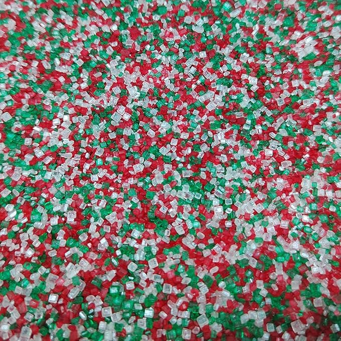 Homankit Christmas Sugar Sprinkles Sanding Sugar Edible Green Red and White Sugar Crystals for Cake Decorating, Baking Cookies, Ice Cream, Cupcake, Celebration Party Supplies