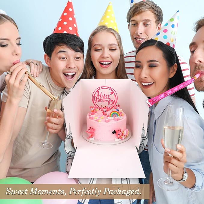 Cakebon Cake Boxes with Boards - 12 Inch Round Cake Drum White (6-pack) - Box With Window for Birthdays, Weddings and Parties