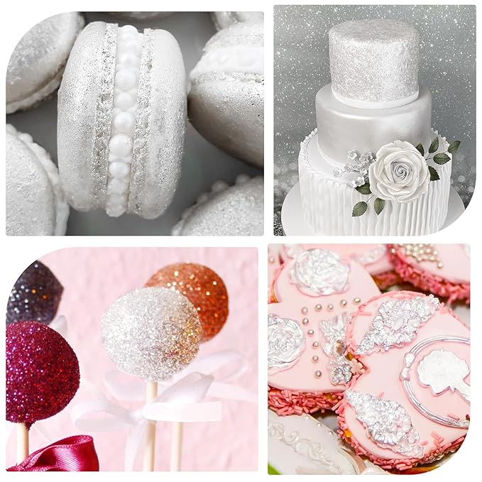 Edible Glitter Spray 22g (White) - Metallic Food Coloring Powder, Food-Grade Glitter, Metallic Shimmer Edible Color Powder - Flash Powder for Beverages, Cocktail, Cake Decorating, Baking, Icing, Candy