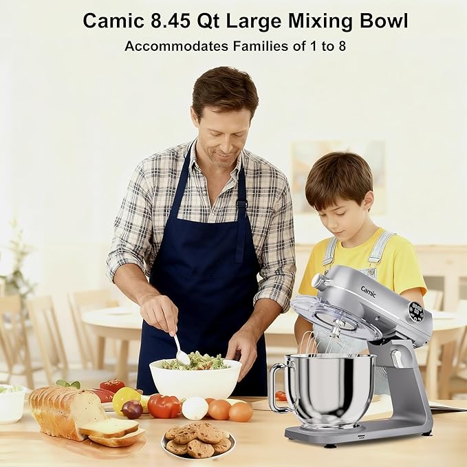 8.45 QT All Metal Dough Mixer,10 Speed Large Capacity Kitchen Stand Mixer with Digital Timer & Tilt-Head, Electric Mixer with Whisk Dough Hook Mixing Beater for Baking,Cakes,Cookie,Bread,Salad(Silver)