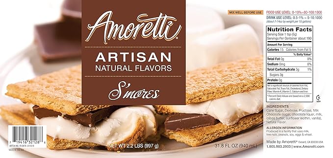 Amoretti - Natural S'mores Artisan Flavor Paste, 8 oz, Perfect For Ice Cream, Beverages, Cakes, and more, Preservative Free, Vegan, Gluten Free, No Artificial Sweeteners, Highly Concentrated