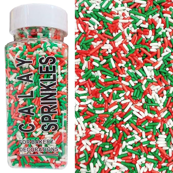 Sentovac Christmas Soft Jimmies Sprinkles Edible for Cake Decorating Red Green White Sprinkles Sugar Candy Cookie Cupcake Topper Ice Cream Baking Decorations Wedding Christmas Supplies 3.35oz