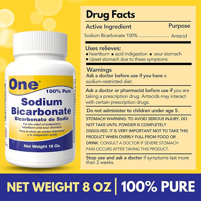 Arymar Pure Sodium Bicarbonate 16oz - Natural Antacid Powder for Digestive Comfort, Baking, and Cleaning
