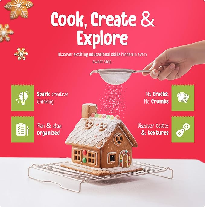 Baketivity Baking Kit Holiday Gingerbread House Kit - Bake And Build Edible Gingerbread House - Create a Treat Gingerbread House Kit - Kids Baking Set With Materials And Premeasured Ingredients