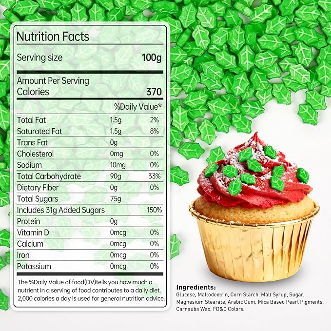 Green Leaf Candy Sprinkles, Christmas sprinkles for Cake Decorating, Edible Sugar Leaf Sprinkles, 150g/5.29oz, Cake Decorations, Baking, Cupcake, cookies Topper, foodgrade