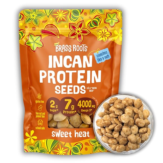 Brass Roots Organic Incan Protein Seeds - High Protein, School Safe, Nut Free, High Omega 3, Supports Gut Health, Good Source of Fiber, Shark Tank (10 oz (Pack of 1), Sweet Heat)