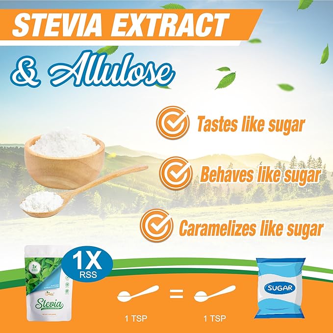 Allulose – Stevia Blend All Purpose Sweetener – 1X Sugar Sweetness; Total Servings 567; Zero Calorie Sweetener, Sugar-Free Substitute for Baking, Smoothies, Coffee; Low Carb Keto Diet Friendly Food | 5-LB