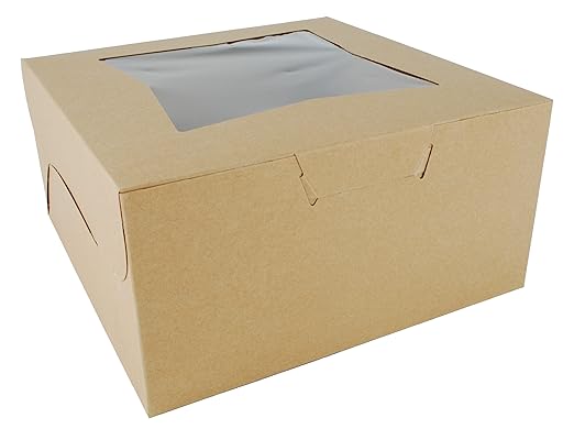 Southern Champion Tray 23053K Kraft Paperboard Lock Corner Window Bakery Box, 10" Length x 10" Width x 5" Height (Case of 150)