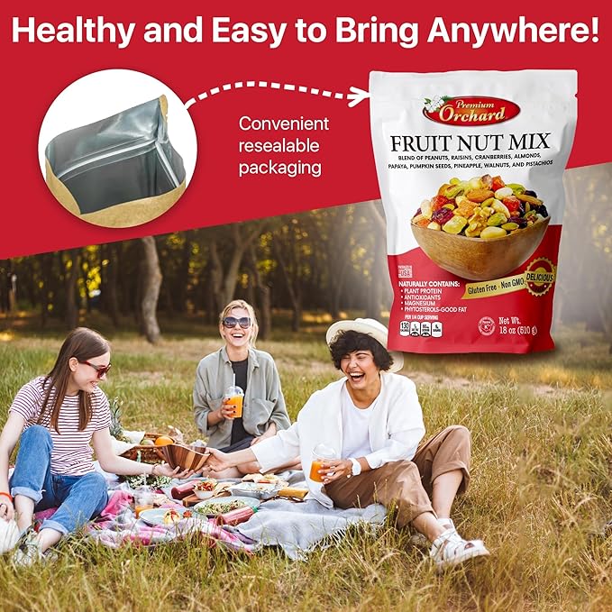 FRUIT NUT MIX TRAIL MIX by PREMIUM ORCHARD - Gourmet Trail Mix Bulk Blend of Mixed Nuts & Dried Fruit - Healthy Vegan Snacks, Snack Nut Mix, Plant Protein Source, Non-GMO, Natural - 18oz (3 Pack)