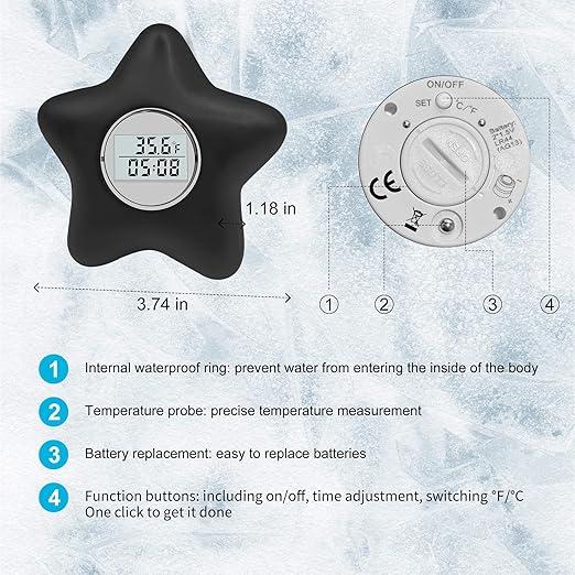 Star 4 in 1 Ice Bath Thermometer with Timer, Cold Plunge Tub Timer, Floating Cold Plunge Thermometer, Ice Bath Challenge