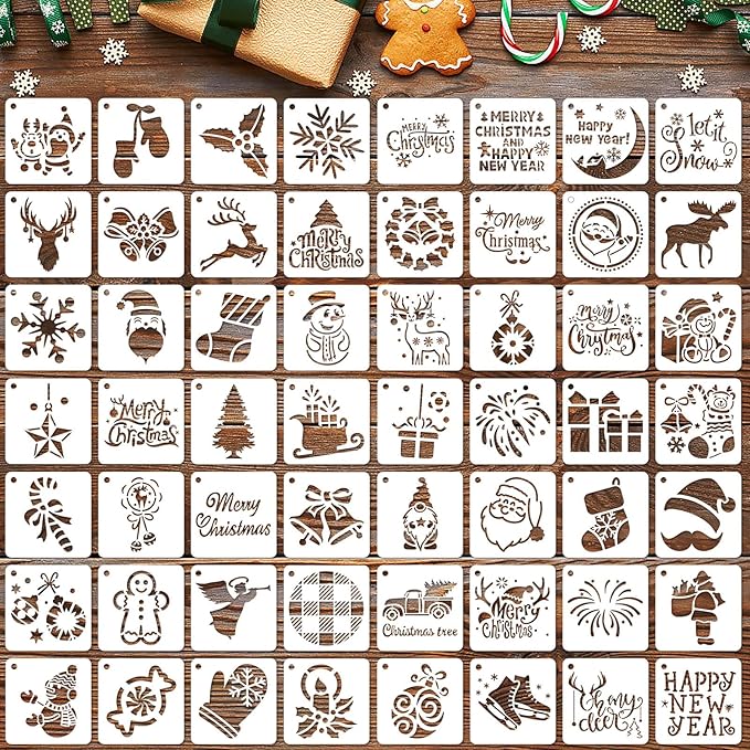 Augshy 56 Pack Christmas Dot Painting Templates Stencils DIY Christmas Pattern Stencils for Scrapbooking Drawing Wall Floor Decor DIY Rock Painting Art Projects (3inch)