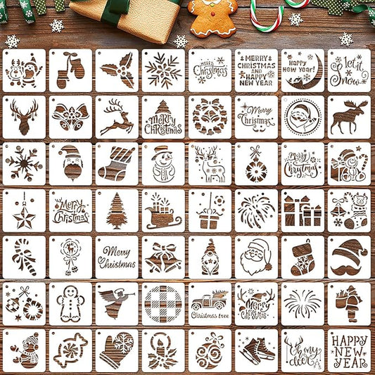 Augshy 56 Pack Christmas Dot Painting Templates Stencils DIY Christmas Pattern Stencils for Scrapbooking Drawing Wall Floor Decor DIY Rock Painting Art Projects (3inch)