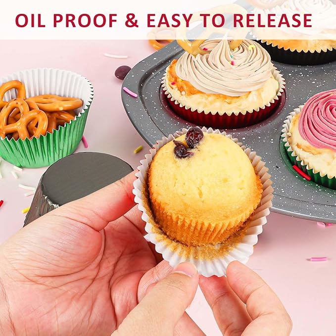 Caperci Red Foil Cupcake Muffin Liners Standard Size Baking Cups 150-Pack - Premium Greaseproof & Sturdy