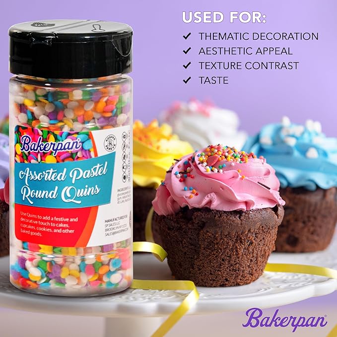 Bakerpan Quins Sprinkles For Cake Decorating - Holly Leaf and Berry Sprinkle Quins 4 Ounces - Holiday Confetti Edible Quins For Cupcakes, Ice Cream, Holiday Sprinkles Cake Decorations (Made in USA)