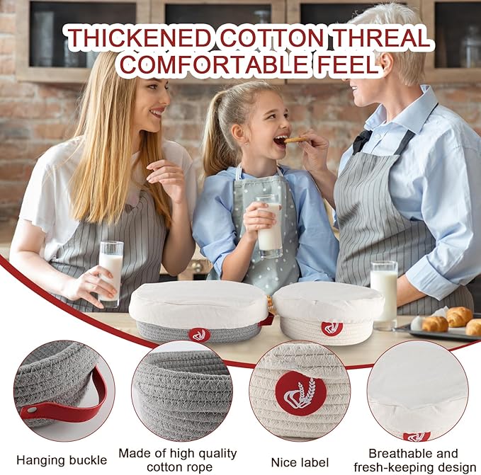 Sourdough Starter Kit,Sourdough Bread Baking Supplies with 2 pack Cotton Rope banneton bread proofing basket with handle,Baking Accessories,Sour Dough Tools,Baking Mat Dough Scraper & More