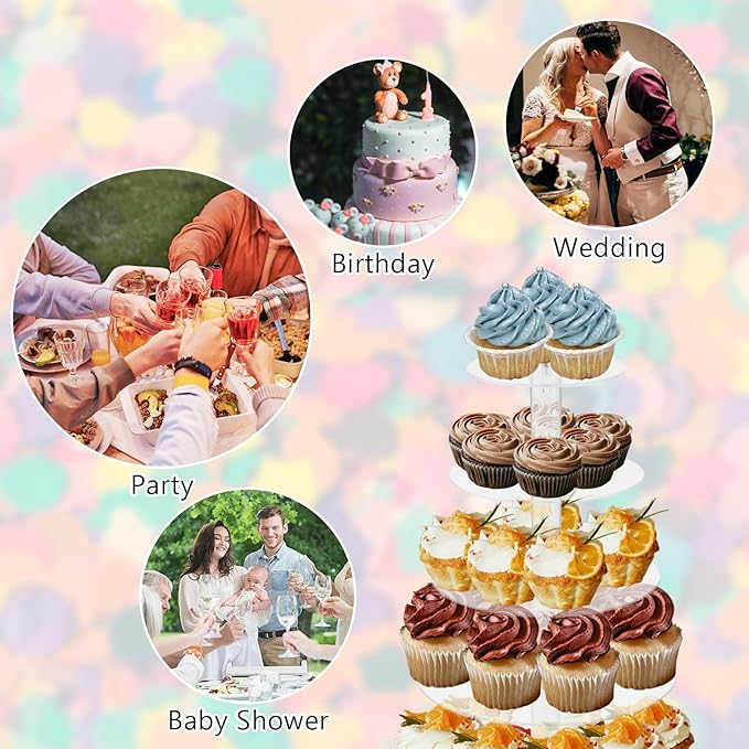 3 Tier Cake Stand, Acrylic Round Cupcake Stand Clear Cupcake Tower Holder Display Stand for Party, Birthday, Wedding, Dessert, Baby Shower Decor