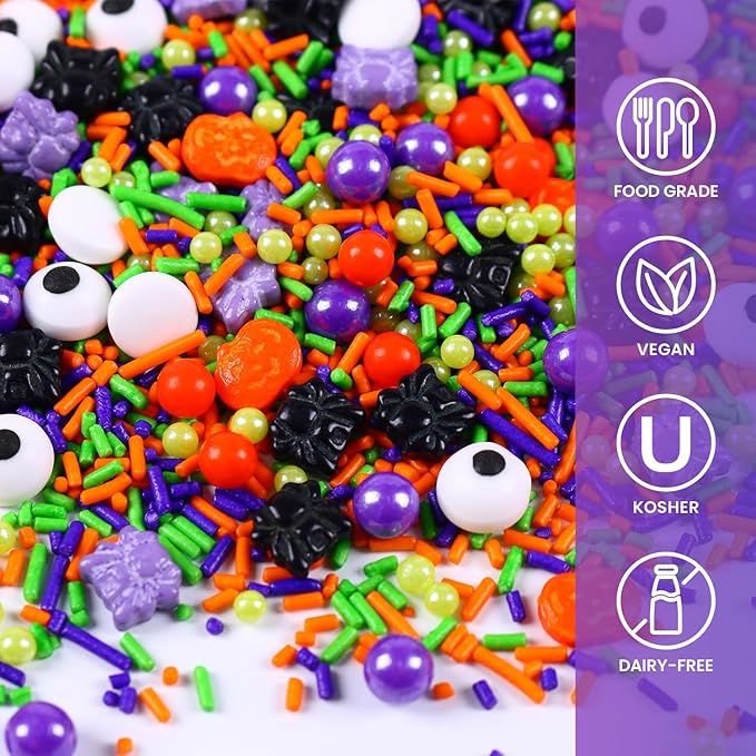 Halloween Sprinkles for Cake Decorating, 3.52oz Purple Eyeball & Pumpkin Sprinkles for Cupcake Topper Cookie Chocolate Cake Ice Cream Baking Decorations Halloween Party