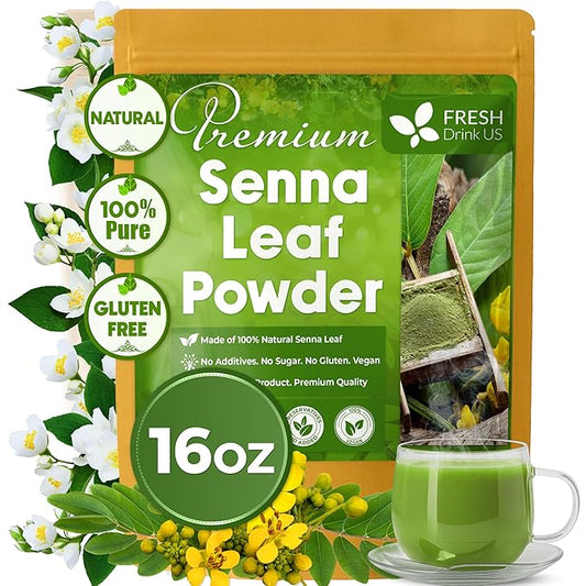 FreshDrinkUS, Premium 16oz Senna Leaf Powder, 100% Natural and Pure from Senna Leaves, No Additives, No Gluten, No Sugar, Vegan