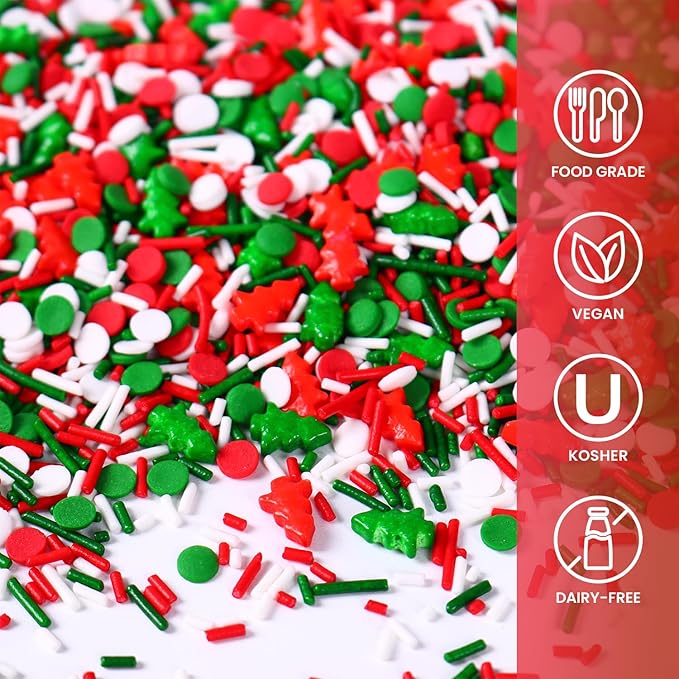 Christmas Sprinkles for Cake Decorating, 3.52oz Edible Red Green Sprinkles for Cupcake Toppers Baking Cookie Ice Cream Dount Chocolate Christmas Party