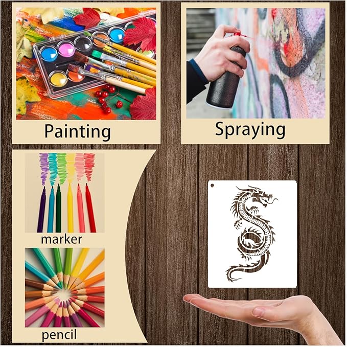 20 Pieces Dragon Stencils Template Reusable Mylar Craft Stencils for Painting on Wood Canvas Walls Decorations DIY Projects (20 Dragon)
