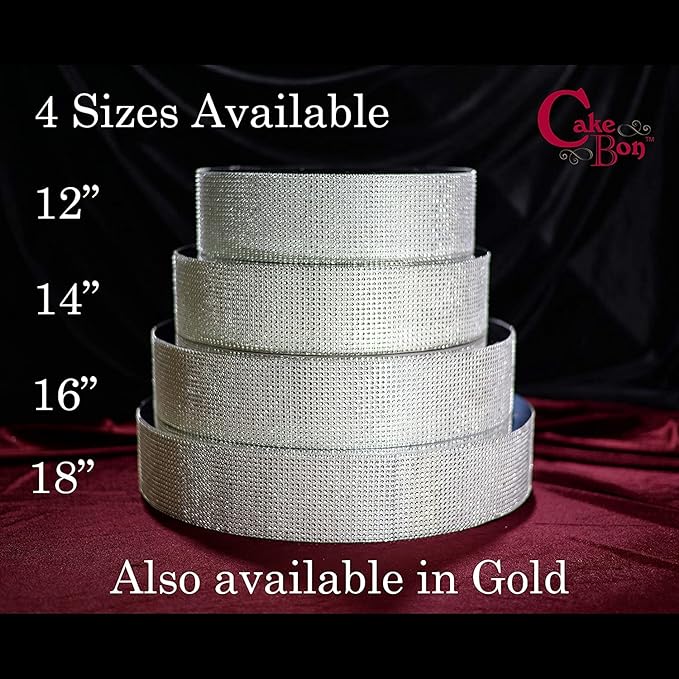 Cakebon Cake Stands - 13.5" Silver with Faux Rhinestones for Cakes and Pastries - Lightweight Polystyrene Foam for Party, Sturdy Wedding Cake Stand