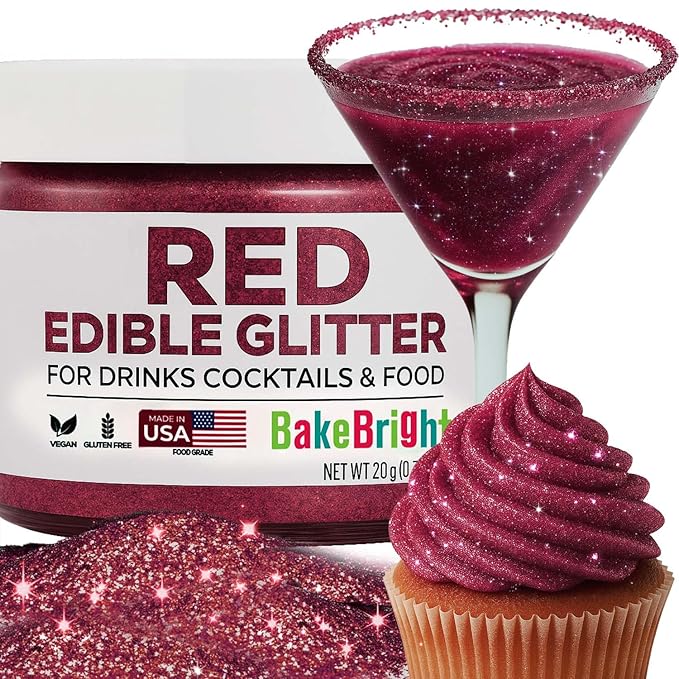 Bulk 20g Red Edible Glitter for Drinks | Premium Edible Glitter for Cakes, Cocktails, Red Cake Decorating Decorations Food Grade, Vegan, Kosher, Halal, Gluten Free - Made in USA