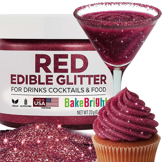 Bulk 20g Red Edible Glitter for Drinks | Premium Edible Glitter for Cakes, Cocktails, Red Cake Decorating Decorations Food Grade, Vegan, Kosher, Halal, Gluten Free - Made in USA