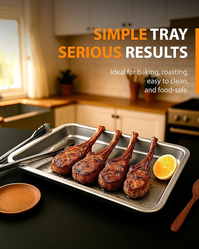 3-Piece Baking Pan Set, 304 Stainless Steel, 1-Inch Deep, Oven Safe to 450°F, Corrosion-Resistant, Easy to Clean, Stackable, 16-Inch, 12-Inch, 9-Inch Sizes