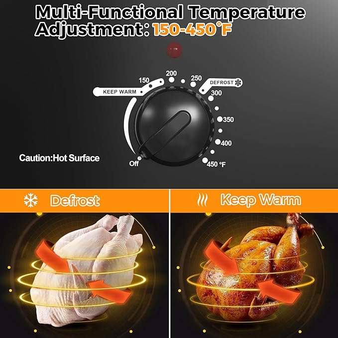 HEYNEMO Roaster Oven 24Qt, 1450W Electric Turkey Roaster Oven Buffet with Self-Basting Lid, Cool-Touch Handles, Removable Pan and Rack, Stainless Steel, Black