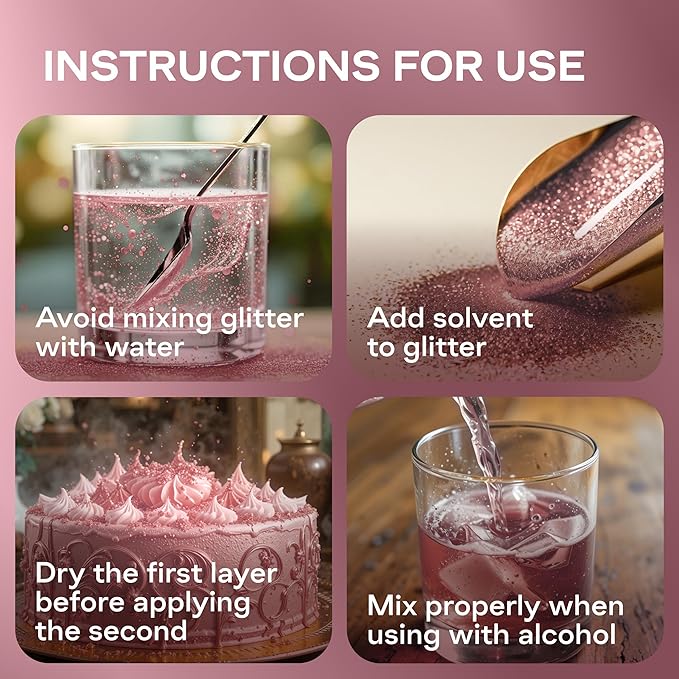 Bakeebake Edible Glitter 15g - Edible Glitter for Drinks & Desserts - Gluten Free Cake Decorating – Tasteless Vegan Drink Cocktails and Parties (Pink, 15 grams)