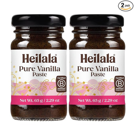 HEILALA - Pure Vanilla Bean Paste - Gourmet Madagascar Bourbon Variety, Crafted with Hand-Selected & Ethically Sourced Vanilla Pods for Baking and Dessert recipes, Gluten Free - 65g (2 Pack)