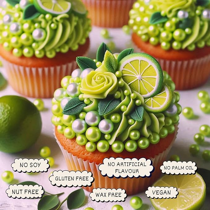Confect Love Disco Balls Decorative Pearl Sprinkles, Metallic Lime Green, Cake Decorating Balls | Vegan, Gluten-Free, Soy-Free, Dairy-Free, Palm Oil-Free – 4.2 Oz