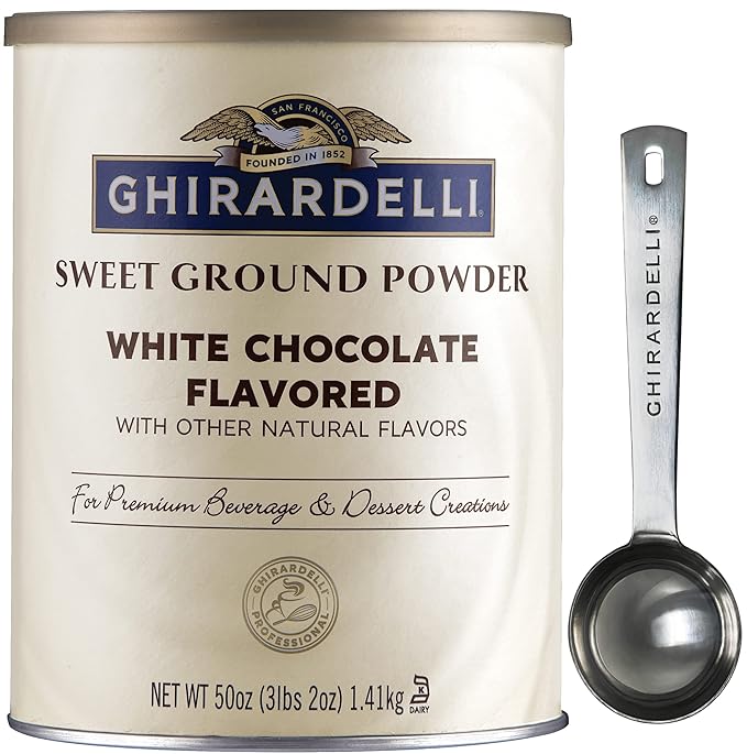 Ghirardelli Chocolate Company Sweet Ground White Chocolate Gourmet Flavored Powder 3.12 lb with Ghirardelli Stamped Barista Spoon
