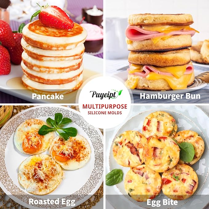 2 Pack Air Fryer Silicone Egg Molds, 4 Inch Jumbo Round Muffin Top Pans for Breakfast Sandwiches, Egg Bites, Hamburger Buns, Tart, Pancake