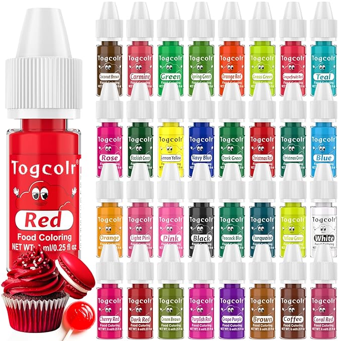 Food Coloring Liquid - 33 Colors Food Grade Food Dye, Colorful Liquid Food Coloring Drops for Cake Decorating, Baking, Icing, Cookies, Easter Egg Dyeing - 0.25 Fl. Oz