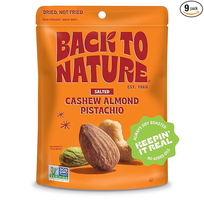 Back to Nature Premium Nut Mix - Cashew, Almond & Pistachio Blend, Dry Roasted with Sea Salt, Non-GMO High Protein Snacks, 9 Ounce (Pack of 9)
