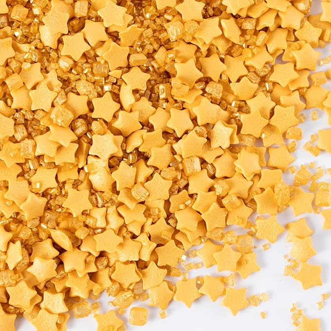 Gold Star Sprinkles for Cake Decorating Gold Sanding Sugar Sprinkles Mix Crystal Sugar for Cookie Baking Ice Cream Brownie Cupcake Toppings Shower Party Wedding