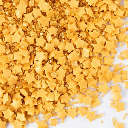 Gold Star Sprinkles for Cake Decorating Gold Sanding Sugar Sprinkles Mix Crystal Sugar for Cookie Baking Ice Cream Brownie Cupcake Toppings Shower Party Wedding