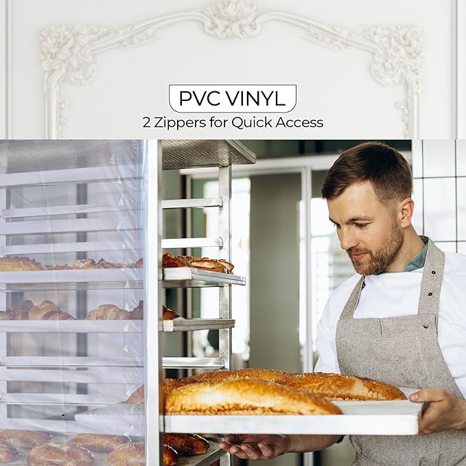 Bakery Food Pan Sheet Rack Cover – Heavy Duty PVC Vinyl Zippered Bun Pan Rack Cover – Long-lasting Use Durable Covers with 3 Zippers – Made in USA (Transparent, 23"W x 28"L x 61"H)