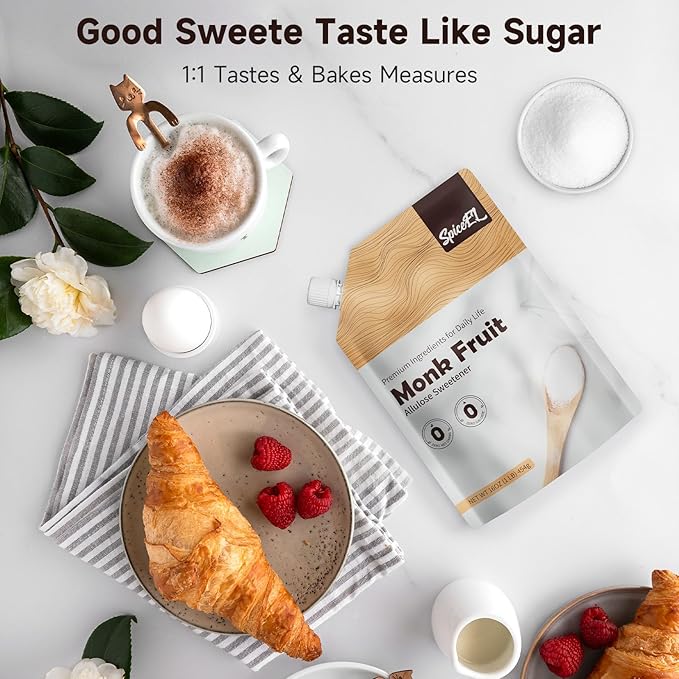 SPICEEL Monk Fruit Sweetener with Allulose - White Sugar Substitute, Coffee, Tea, without Erythritol, Gluten Free, Vegan, Keto Friendly, Sugar Replacement (1 lb Pack of 3)