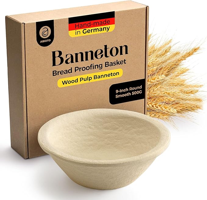 9" Round Wood Pulp Banneton Bread Proofing Basket – 1.1LB Brotform with Smooth Surface – Non-Stick Natural Wood Pulp Pressed for Durability– Made in Germany Proofing Baskets for Sourdough Bread Baking
