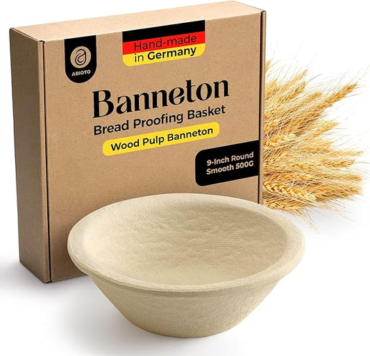9" Round Wood Pulp Banneton Bread Proofing Basket – 1.1LB Brotform with Smooth Surface – Non-Stick Natural Wood Pulp Pressed for Durability– Made in Germany Proofing Baskets for Sourdough Bread Baking