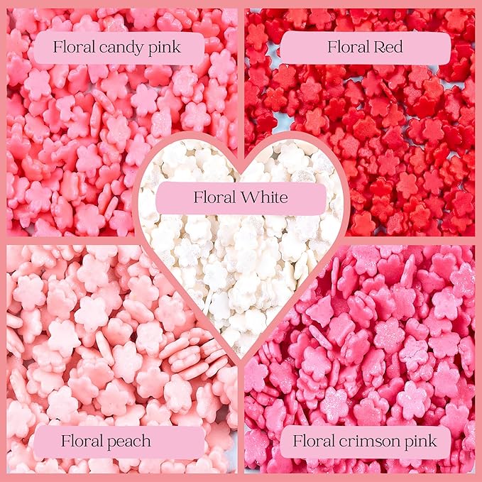 Confect Pink, Red & White Flowers sprinkles | Anniversary Sprinkle | Sprinkles for Baking & Cake Decorative | Cookie sprinkles | Edible sprinkle-Mix Pack of 5 -Vegan, Gluten-Free, Nut-Free, Soy-Free, Dairy-Free, Palm Oil-Free -5 Oz