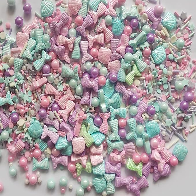 Sentovac Multicolor Mermaid Sprinkle Edible Decorating Ocean Sprinkles for Cake Cupcake Topper Cookie Baking Decorations Starfish Shell Pearl Mermaid Candy Mix Mermaid Party Birthday Cake Decorations
