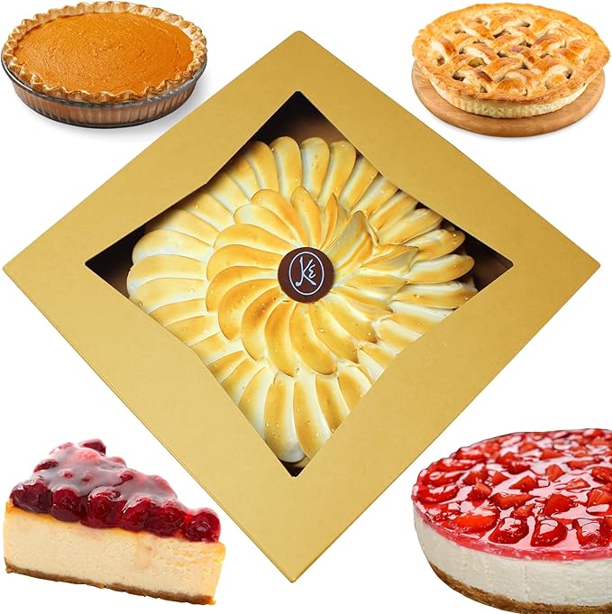 BAKELUV Pie Boxes 10x10x2.5 Inch | Brown / 50 pcs/Auto-Popup | Bakery/Pastry/Treats/Cookies/Cheesecake/Cake/Muffins/Donuts