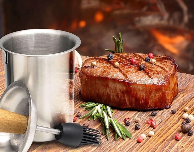 Marinade Sauce Pot w Silicone Basting Brush Set, Stainless Steel Barbecue Marinater Tenderizer with Lid for Outdoor BBQ Grilling Cooking Tools – Barbeque Accessories - Gift boxed