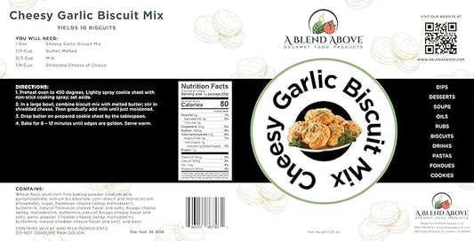 A Blend Above Cheesy Garlic Biscuit Mix - Easy to Bake, Makes 10 Biscuits, Breakfast Biscuits, Dinner Biscuits, Biscuit's & Gravy - Biscuit Mix Just Add Water - Perfect Addition to All Meals - 10 Servings